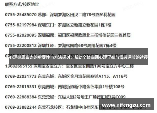 心理健康咨询的重要性与方法探讨：帮助个体实现心理平衡与情感调节的途径